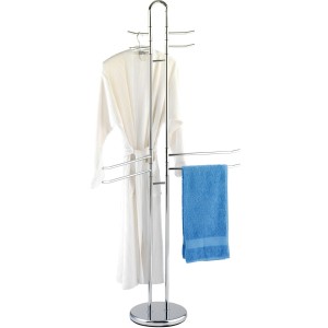 Wenko Handtuch- und Kleiderständer Palermo mit Handtuch und Bademantel, Chromoptik.