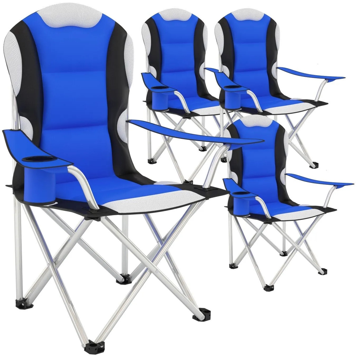 Tectake Campingstuhl  Faltbar  Gepolstert Mit Getränkehalter 4Er Set 60 x 88 x 110 cm Blau