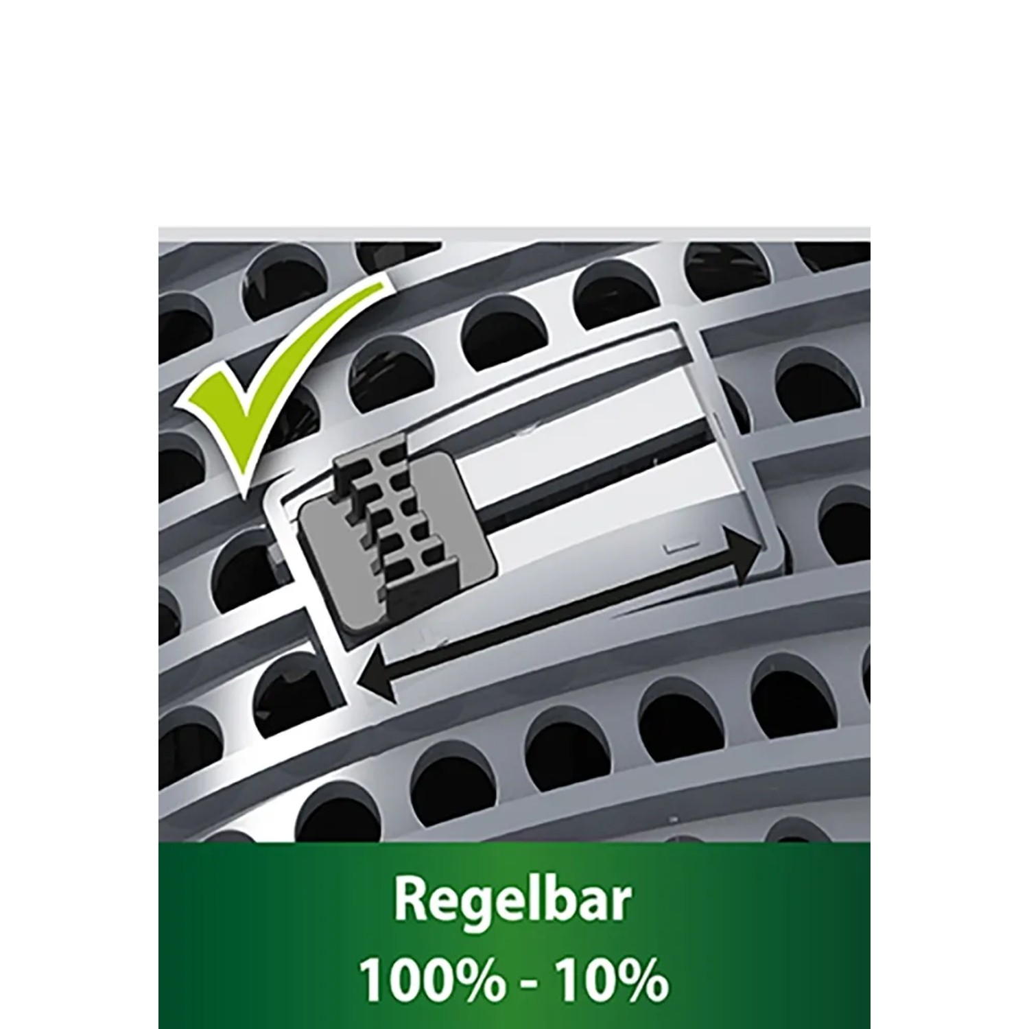 Detailaufnahme: Regler der Heissner Filter- & Bachlaufpumpe Aqua Craft Eco zur Durchflussregulierung.