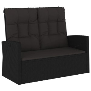 Schwarze furnicato Gartenbank mit Liegefunktion, Kissen aus Poly Rattan, 118cm breit.