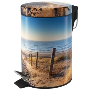 SANILO Kosmetikeimer Düne mit Strandmotiv, Badmülleimer mit Fußpedal und Absenkautomatik.