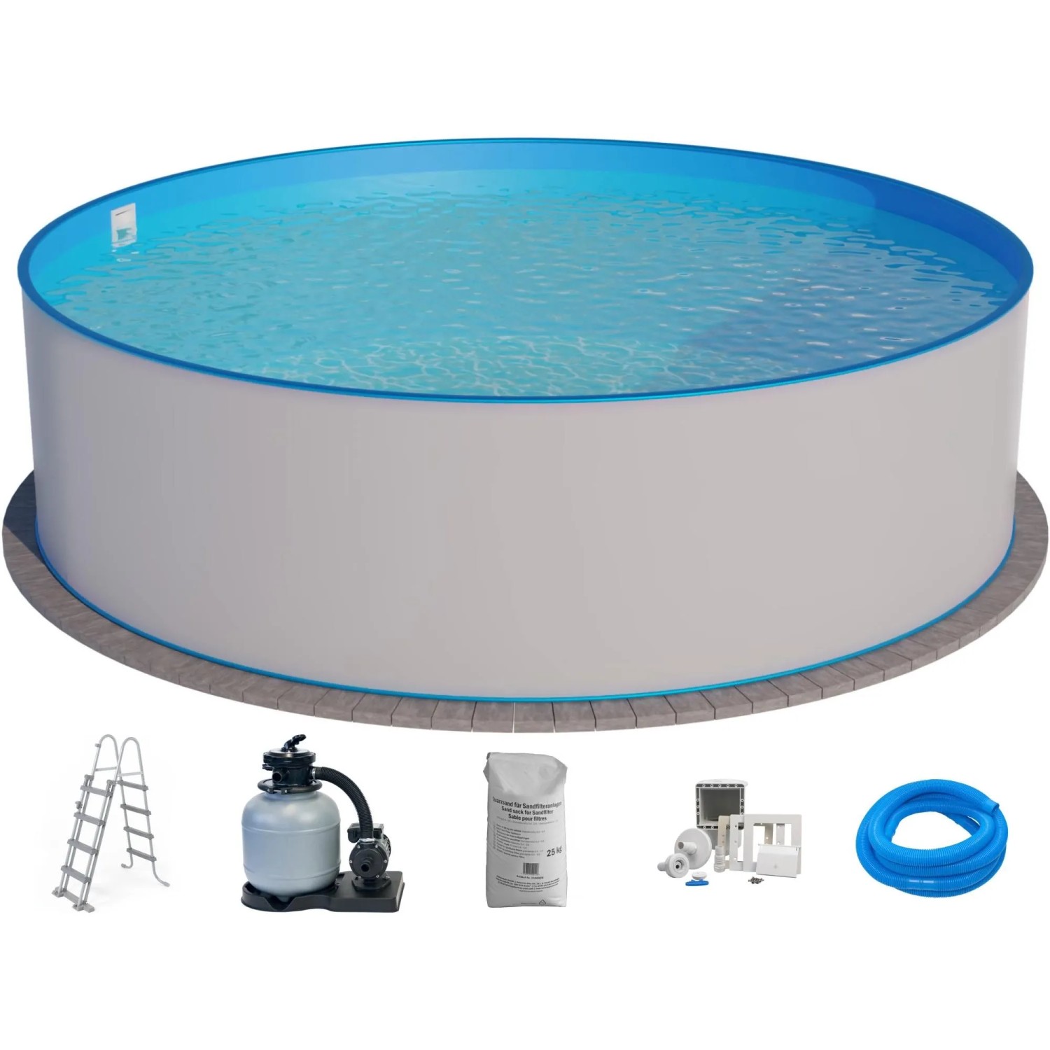 Waterman Stahlwandpool Set 7 teilig Hoch Rund Sunrise 500 x 120 cm Stahl 0,6 mm Weiß Folie 0,6 mm Blau Waterman Stahlwandpool Set 7 teilig Hoch Rund Sunrise 500 x 120 cm Stahl 0,6 mm Weiß Folie 0,6 mm Blau