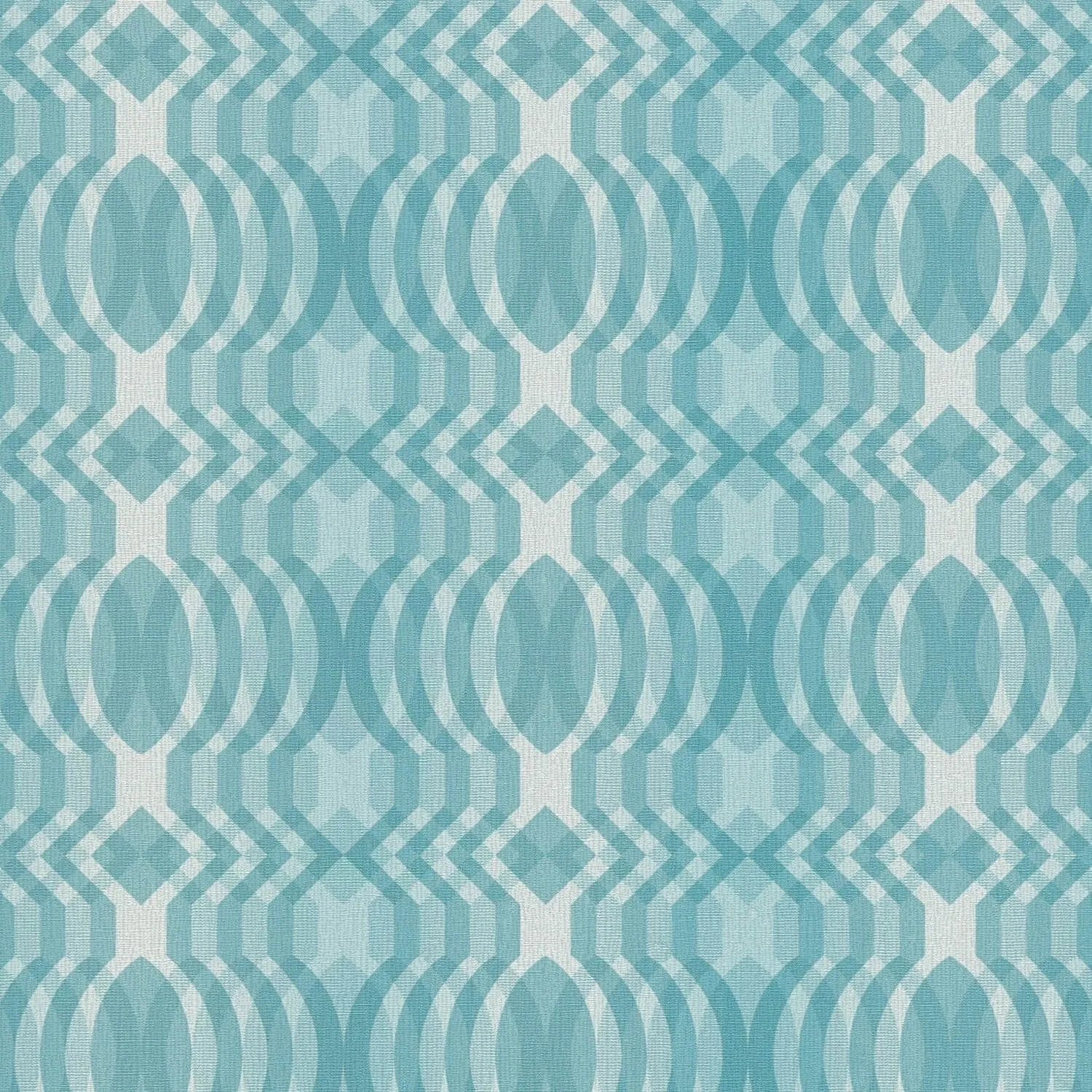 PROFHOME 395342-GU Retro Tapete Grafisch Türkis Blau Creme-Weiß 0,53 m x 8,50 m 4,50 m2