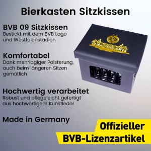 BVB Bierkastensitz aus Kunstleder mit BVB Logo als Fanartikel für Garten und Partykeller.