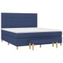 Blaues Boxspringbett (180x200 cm) mit Matratze und Bank, Stoffbezug.