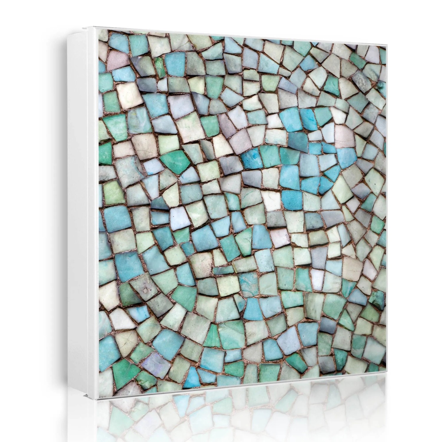 Banjado Großer Schlüsselkasten Metall 30x30cm Weiß Scharnier Rechts 50 Haken Beschreibbar Magnetisch Motiv Mosaik Blau