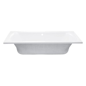 Weiße Calmwaters Rechteck-Badewanne 180x80 cm mit Wannenfuß und Ablaufgarnitur.