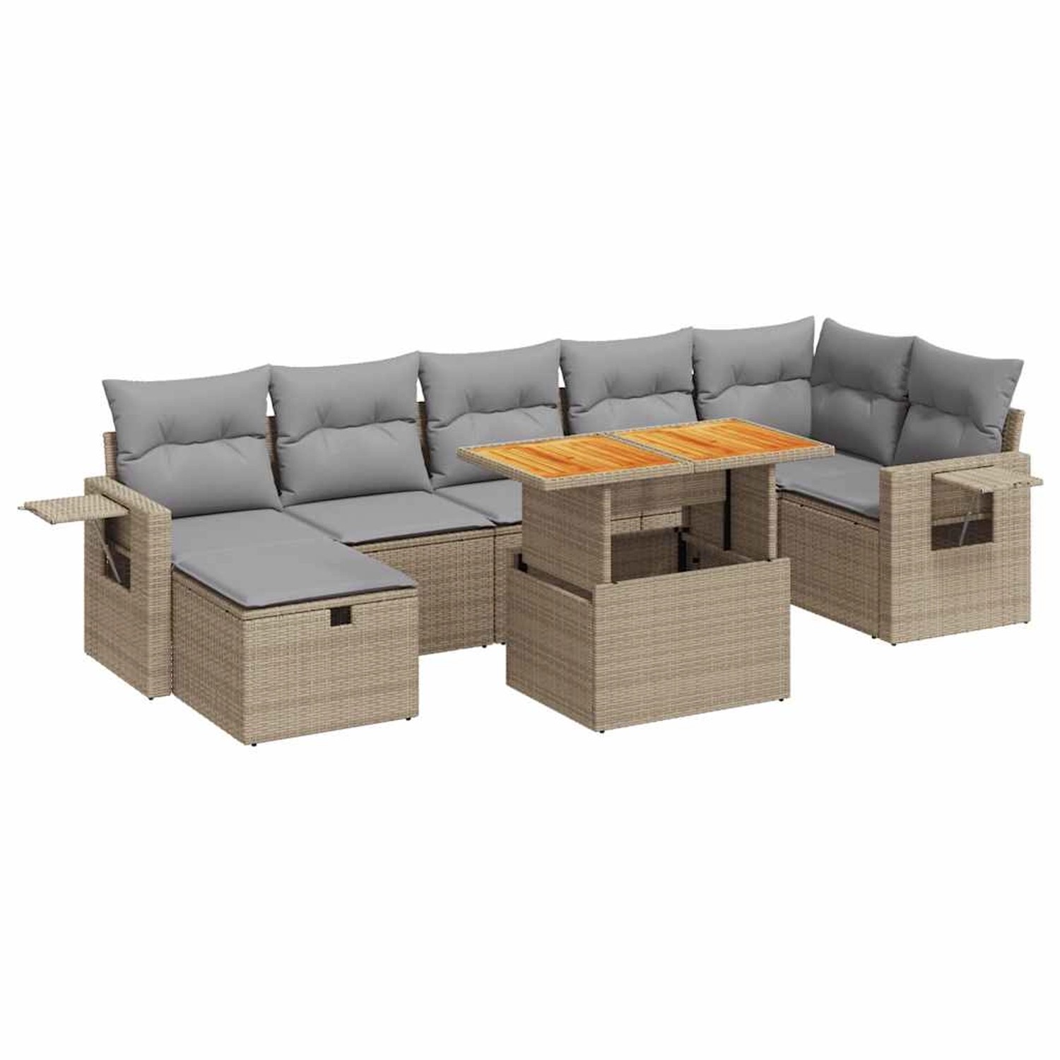 vidaXL 5-Tlg Garten-Sofagarnitur mit Kissen Beige Poly Rattan Akazie 332803 günstig online kaufen