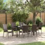Braune 7-teilige vidaXL Garten Essgruppe aus Poly Rattan mit Tisch und Stühlen.