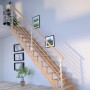 Helle, gerade Lindos Treppe aus Eiche mit Design-Geländer und Holzstäben im modernen Wohnraum.
