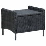 Dunkelgrauer Poly-Rattan Fußhocker für den Garten. Geflochtene Oberfläche, rechteckig, kurze Beine. Ideal für Gartensessel.