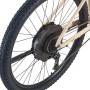 Detailaufnahme Hinterrad, Motor und Schaltung des sandbeigen Prophete E-Bike MTB Dice 2.0.