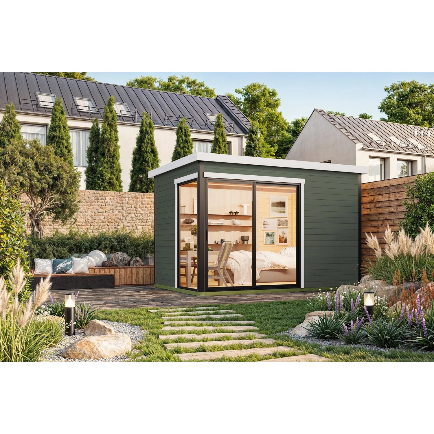 Lasita Gartenhaus Austin 2 Grau-Grün 360 cm x 240 cm