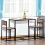 HOMCOM Essgruppe: rechteckiger MDF-Tisch, 2 Stühle. Schwarzes Metallgestell, Holzoptik. Stühle unter Tisch geschoben.