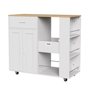 PXloue Küchenschrank  auf Rollen-Sideboard mit Schublade Arbeitsplatte & Handtuchhalter  Weiß