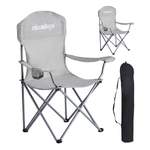 Relaxdays Campingstuhl 2er Set Eisen Polyester Grau Faltbar Mit Getränkehalter 97 cm x 81 cm x 54 cm