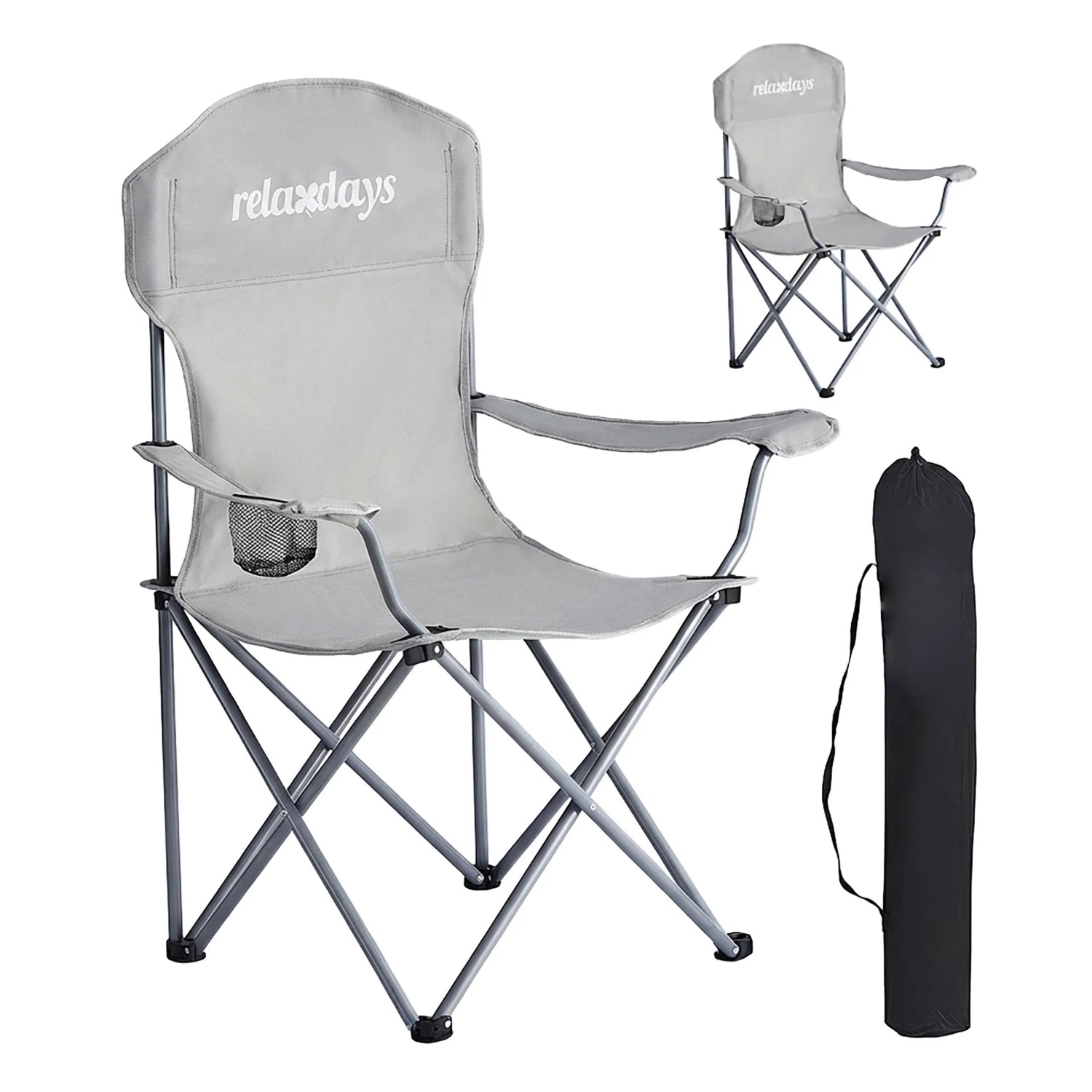 Relaxdays Campingstuhl 2er Set Eisen Polyester Grau Faltbar Mit Getränkehalter 97 cm x 81 cm x 54 cm
