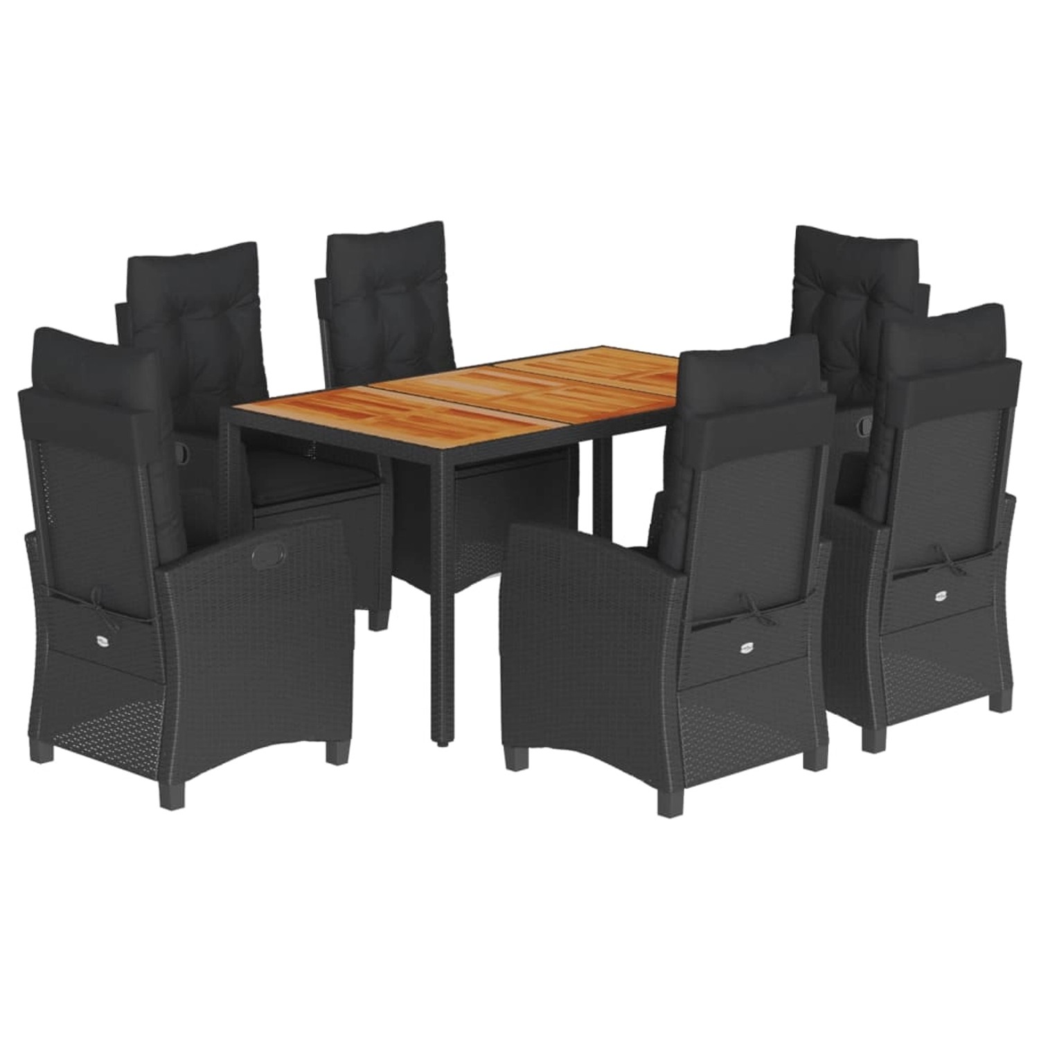 vidaXL 7-Tlg Garten-Essgruppe mit Kissen Schwarz Poly Rattan 3212666