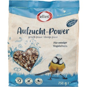 Elles Aufzucht-Power Wildvogel-Ergänzungsfutter, 750g Packung mit Meise. Ganzjahresfutter für Jungvögel.