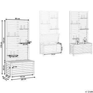 Gartenbank Heller Holzfarbton 40x80x170 mit Stauraum und Regalen, Akazienholz
