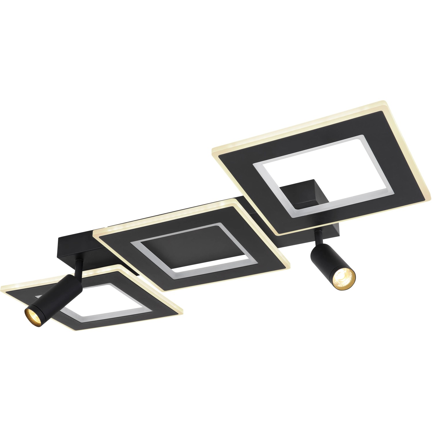 Moderne, dimmbare LED-Deckenleuchte Marian, 2-flammig, schwarz matt mit drehbaren Strahlern.