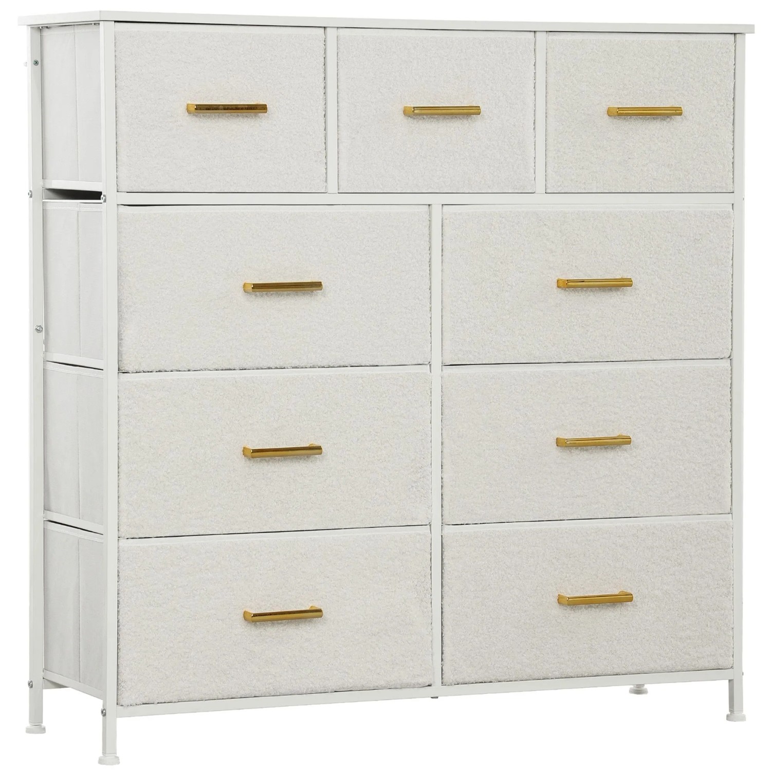 HOMCOM Kommode Sideboard mit 9 Stoffschubladen Schubladenschrank Cremeweiß