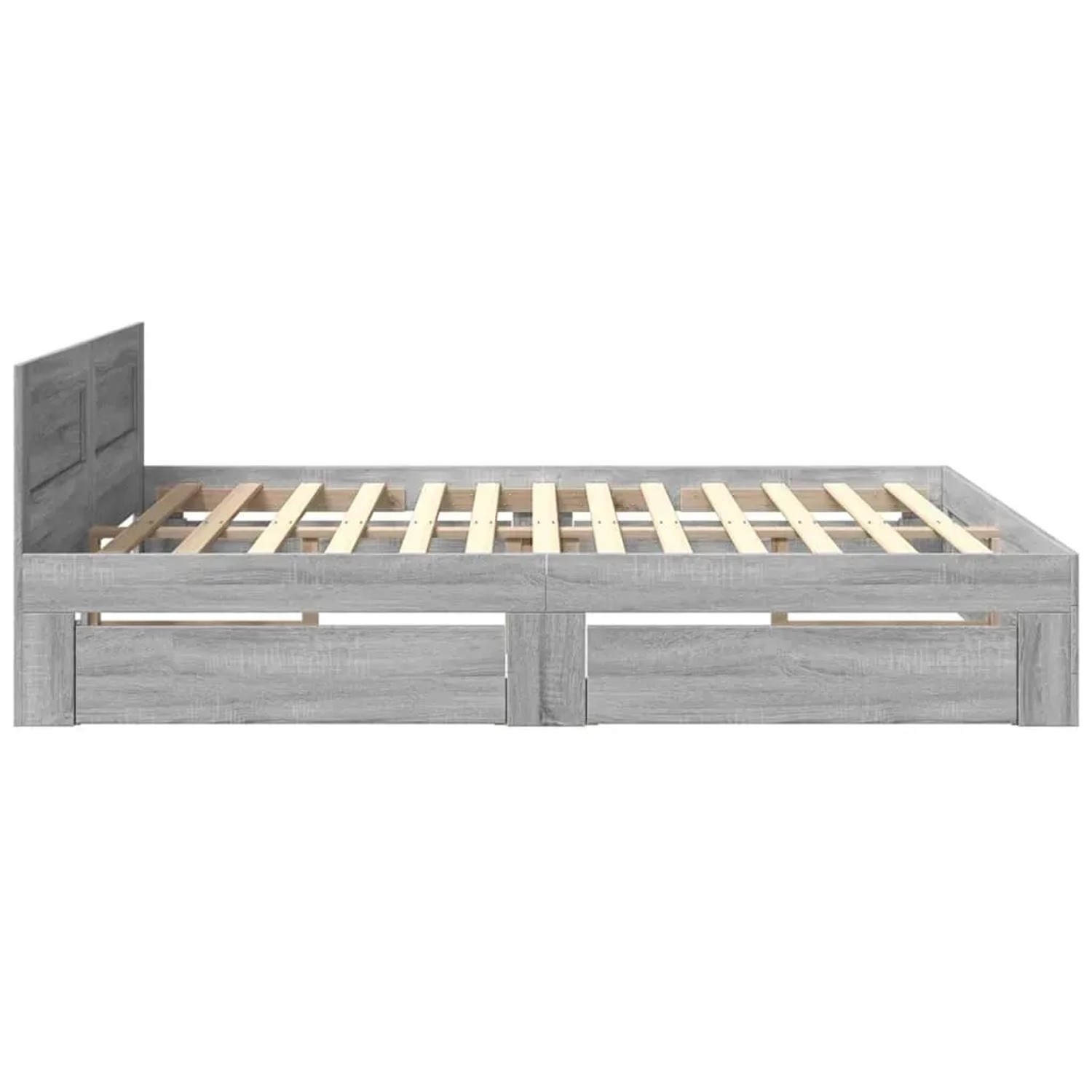 vidaXL Bettgestell mit Kopfteil, Grau Sonoma, 200x200cm, Holzwerkstoff mit Schubladen.
