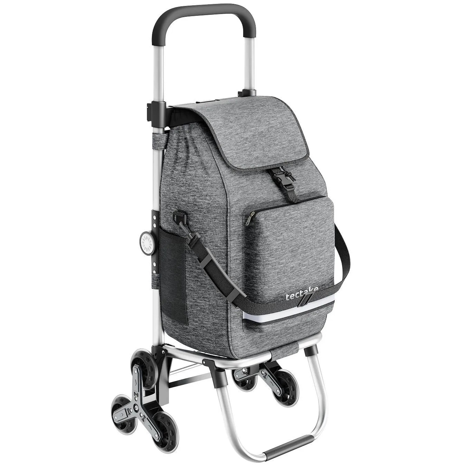 Tectake Einkaufstrolley Shopper 3 In 1  Nutzung Auch Als Umhängetasche und Sackkarre  56 L Klappbares Aluminiumgestell Mit Abnehmbarem Bezug  42 x 38