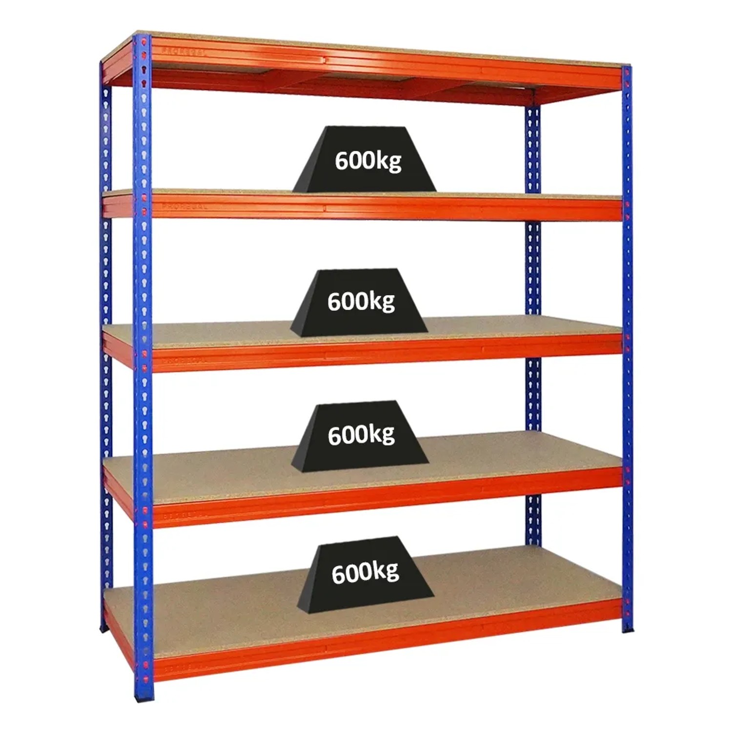 PROREGAL Profi Schwerlastregal Bison HxBxT 180 x 160 x 60 cm 5 Spanplatten-Ebenen 16mm Fachlast 600 kg Blau-Orange