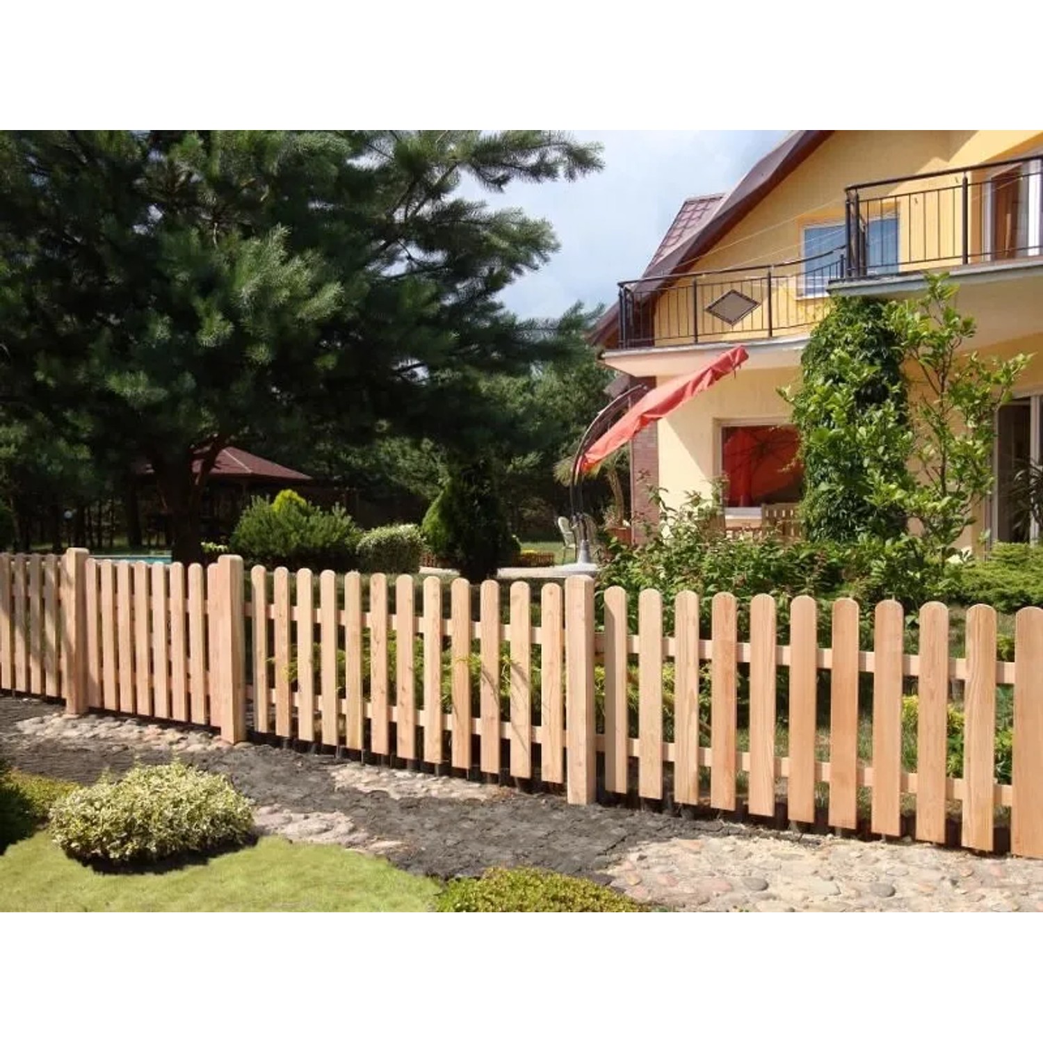 GartenLand Tor Vorgartenzaun MAILAND Gerade 100x60 cm Holzzaun Lärche PEFC Bretterzaun mit Gebogenem Kopf_2
