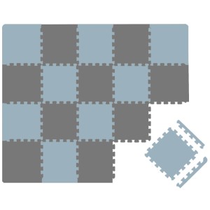 LittleTom Puzzlematte, 18-teilig, grau und blau, für Kindersicherheit beim Spielen und Krabbeln.