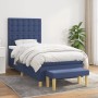 Blaues Boxspringbett (90x200 cm) mit Matratze, Kopfteil und Bank.