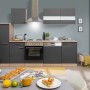 Moderne Respekta Küchenzeile KB250ESG in Grau-Eiche Optik mit Elektrogeräten und viel Stauraum.