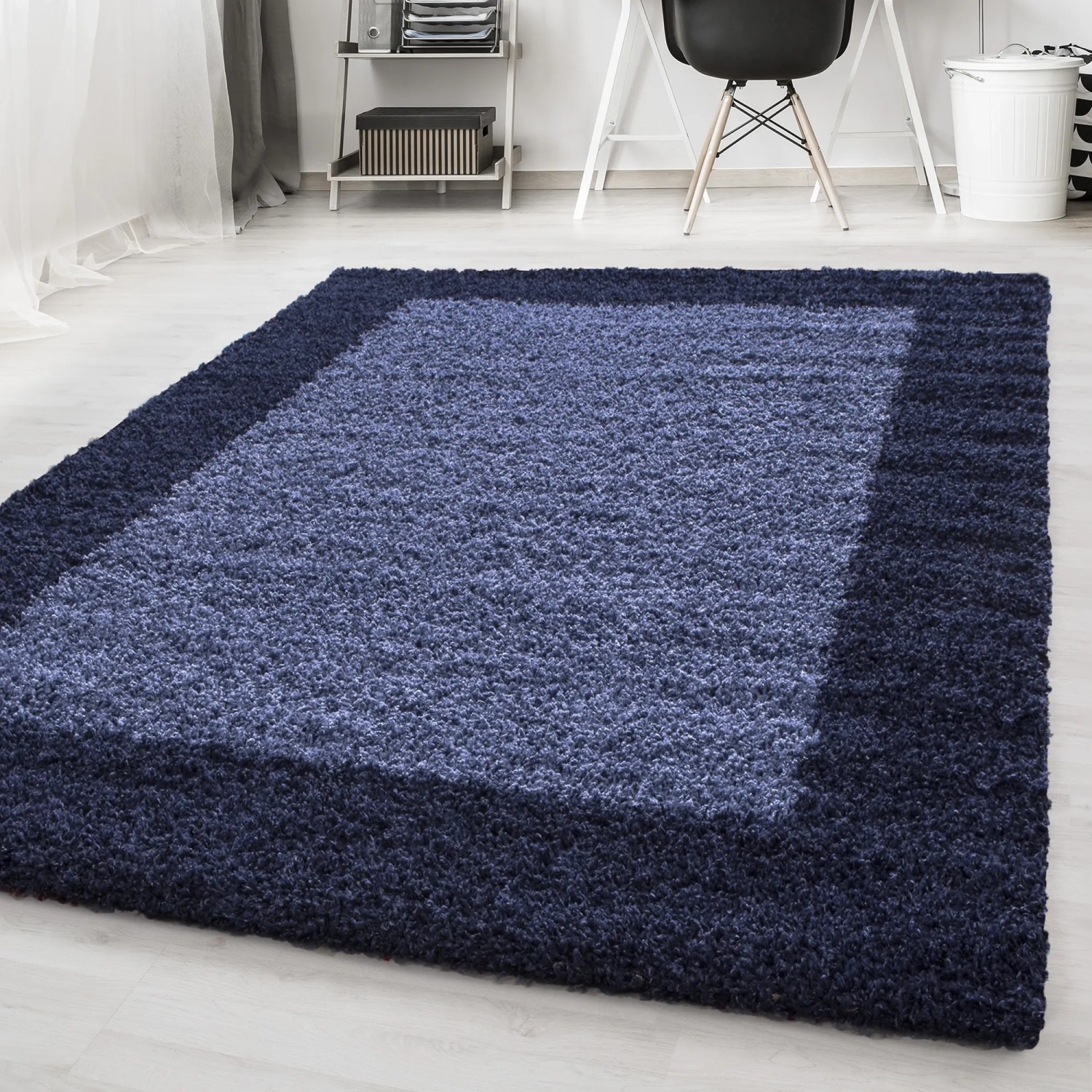 Marineblauer Ayyildiz Hochflorteppich Life, 300x400 cm, mit Bordüre. Flauschiger Shaggy Teppich.