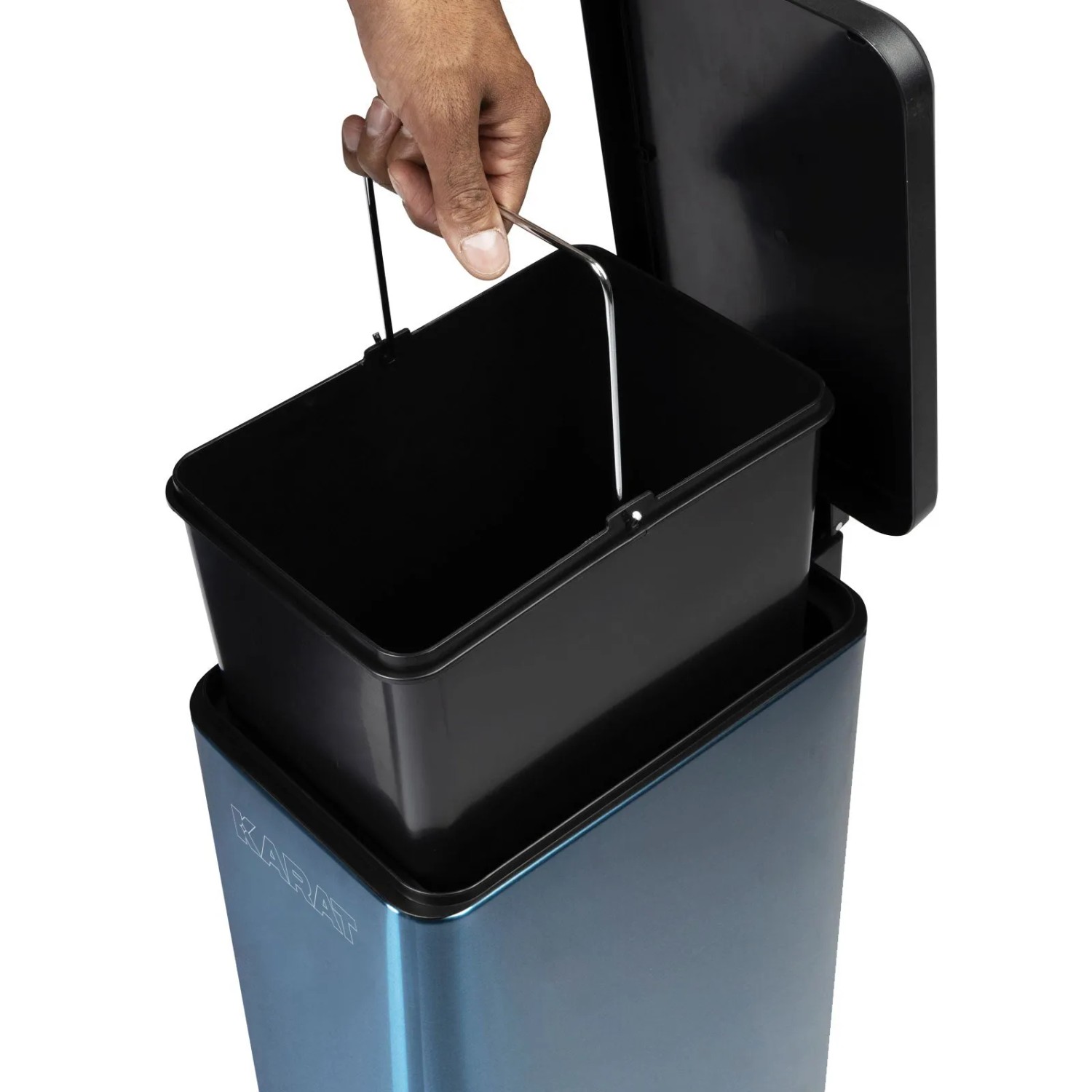 KARAT Mülleimer Zack, blau metallic, 15L, mit herausnehmbarem Inneneimer.