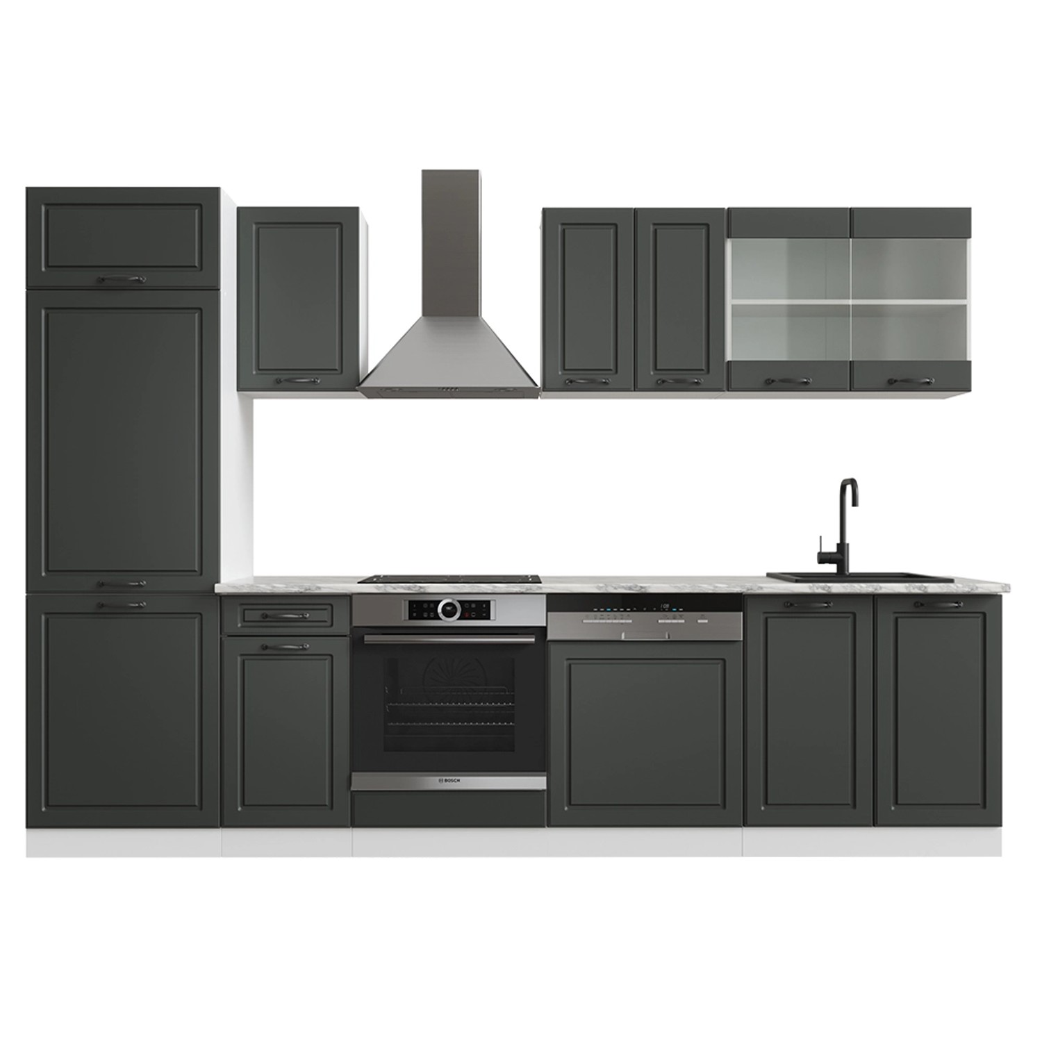 Vicco R-Line Küchenzeile Anthrazit Landhaus/Weiß 300 cm AP Marmor günstig online kaufen