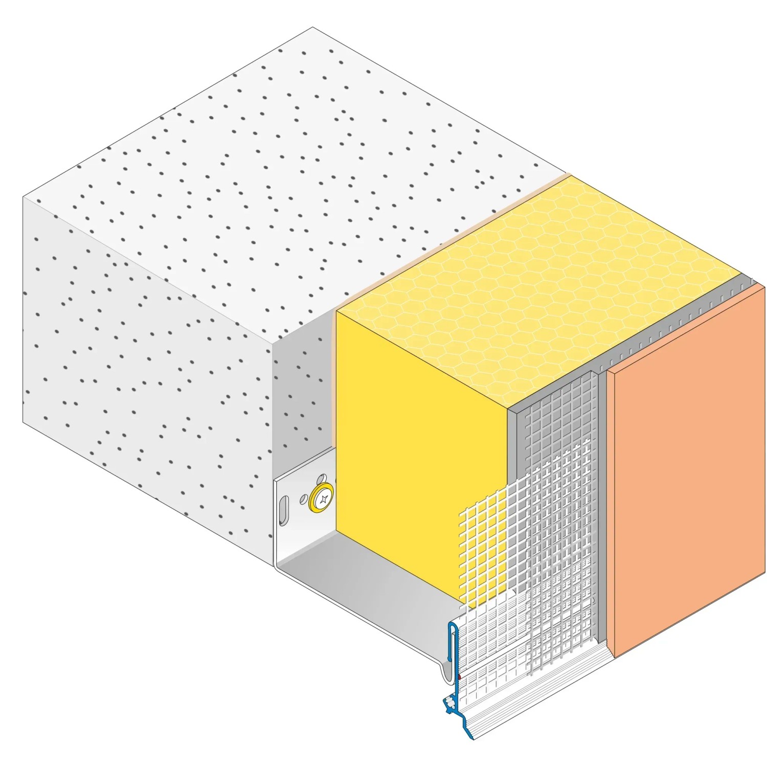 Illustration eines Sockelaufsteckprofils (3 mm, 2,50 m) für Vollwärmeschutz-Systeme.