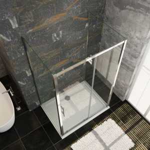 U-Duschkabine 70x120x70cm mit Schiebetür, 5mm ESG Klarglas, chromfarbener Rahmen. Eckdusche ohne Duschtasse.