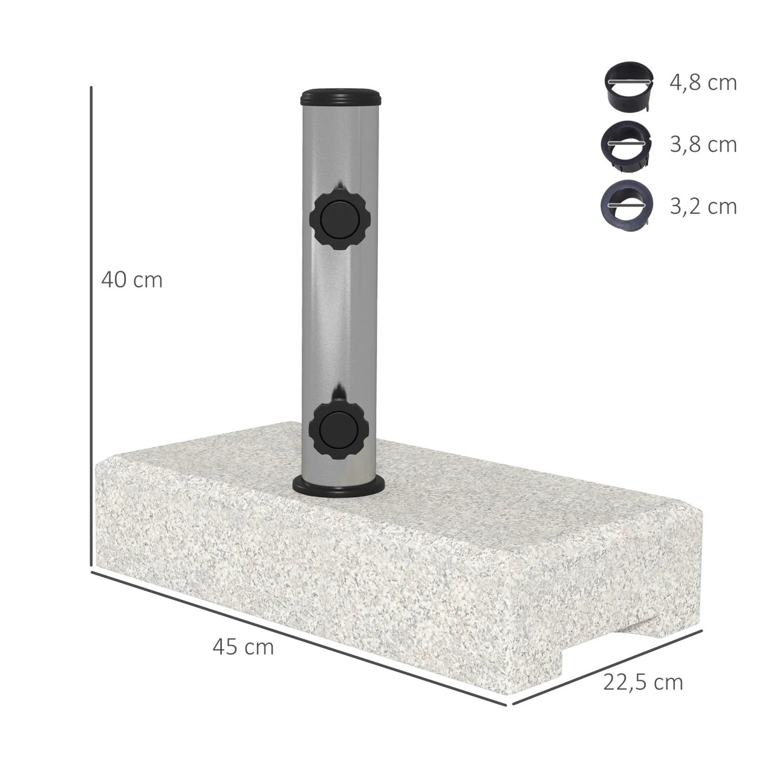 Outsunny Sonnenschirmständer aus Granit, grau, mit Stahlrohr und Maßen. Ideal für Balkon und Garten.