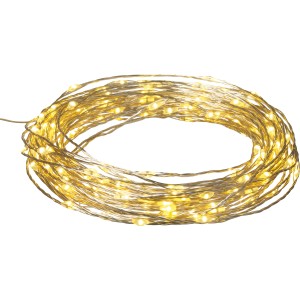 LED-Lichterkette Kupfer mit 160 warmweißen LEDs auf Silberdraht, 805 cm lang.