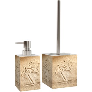 Sanilo Bad Set Sunshine: Seifenspender und WC-Bürste mit Strandmotiv