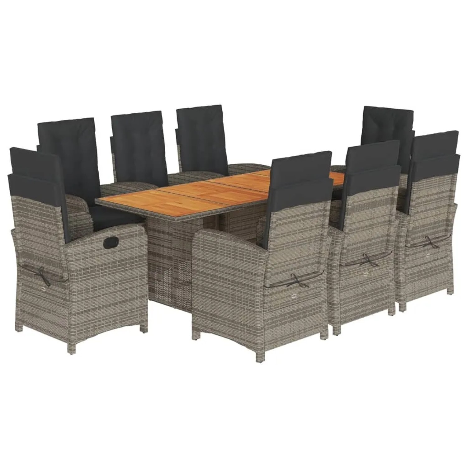 vidaXL 9-Tlg Garten-Essgruppe mit Kissen Grau Poly Rattan 3212280