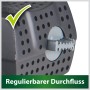 Detailaufnahme der Heissner Aqua Stark Teichpumpe mit regulierbarem Durchfluss.