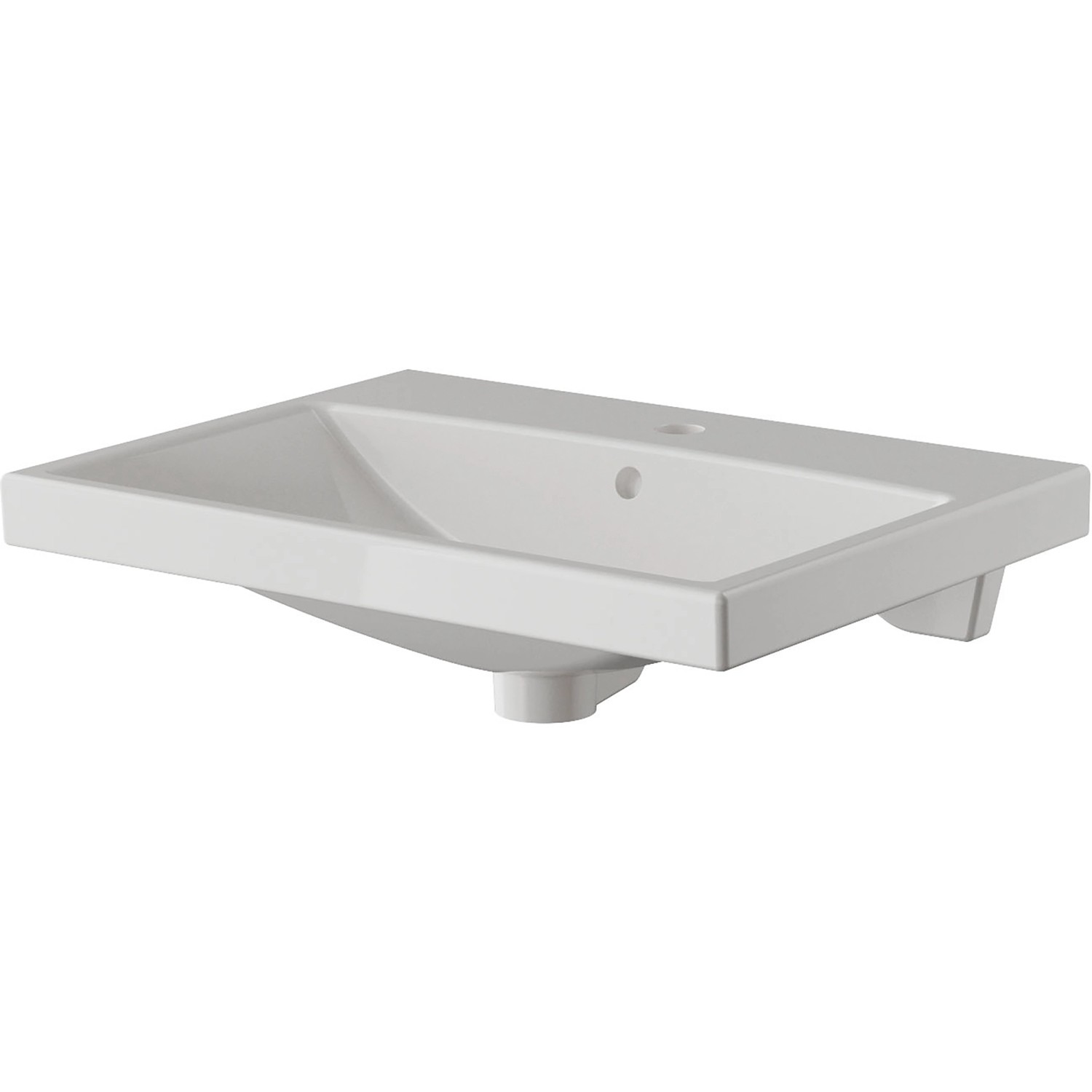 Waschtisch aus dem Pelipal Badmöbel-Set Serie 4035, Keramik, weiß, mit Hahnloch und Überlauf.