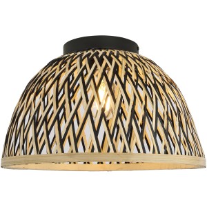Schwarze Globo Deckenleuchte mit Bambusschirm, 35 cm Durchmesser.