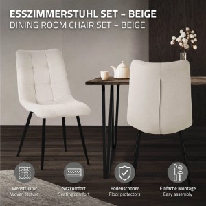 ML-Design Esszimmerstühle: 2 beige Stühle mit Stoffbezug, Rückenlehne und schwarzen Metallbeinen.