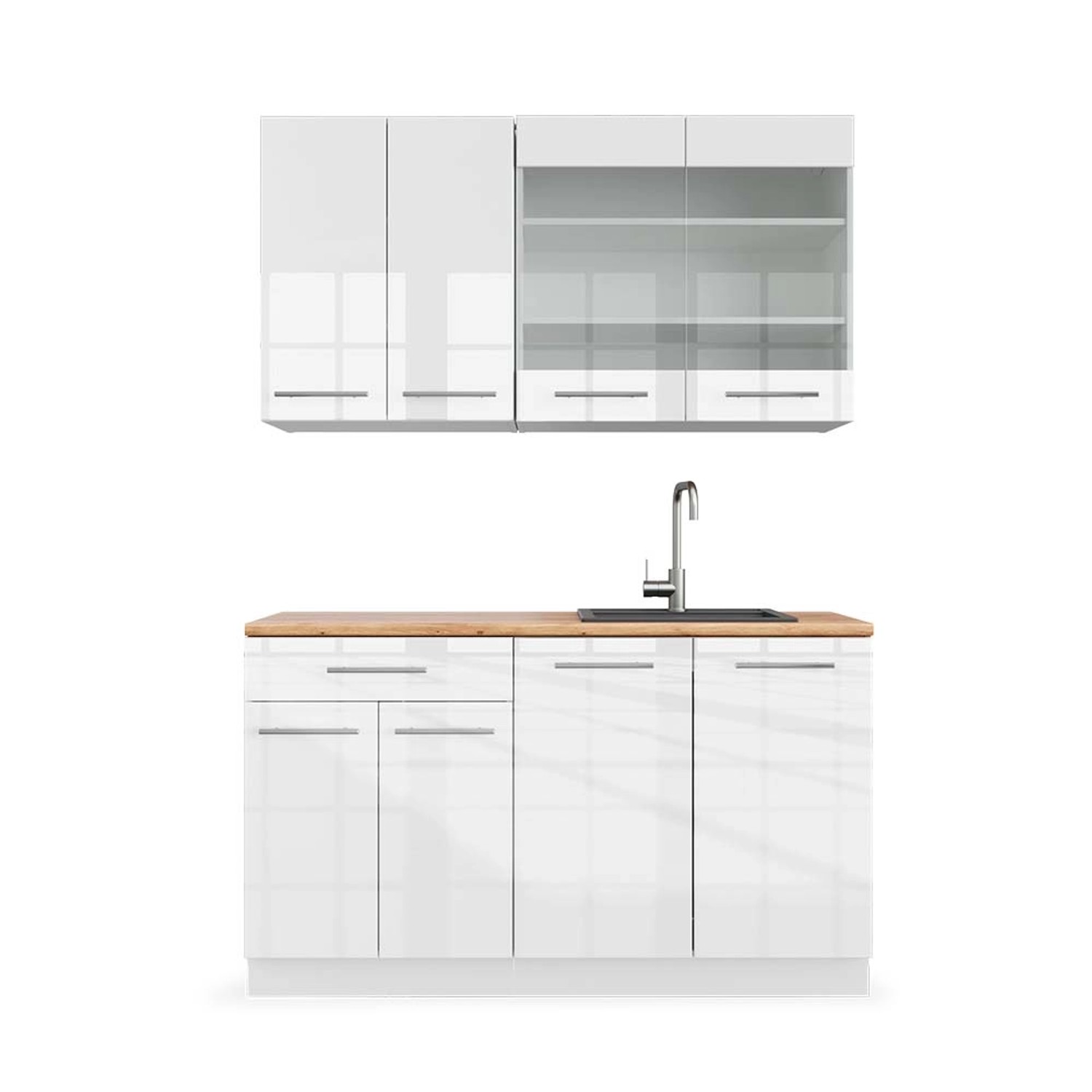 Vicco Fame-Line Singleküche Weiß Hochglanz/Weiß 140 cm AP Eiche günstig online kaufen