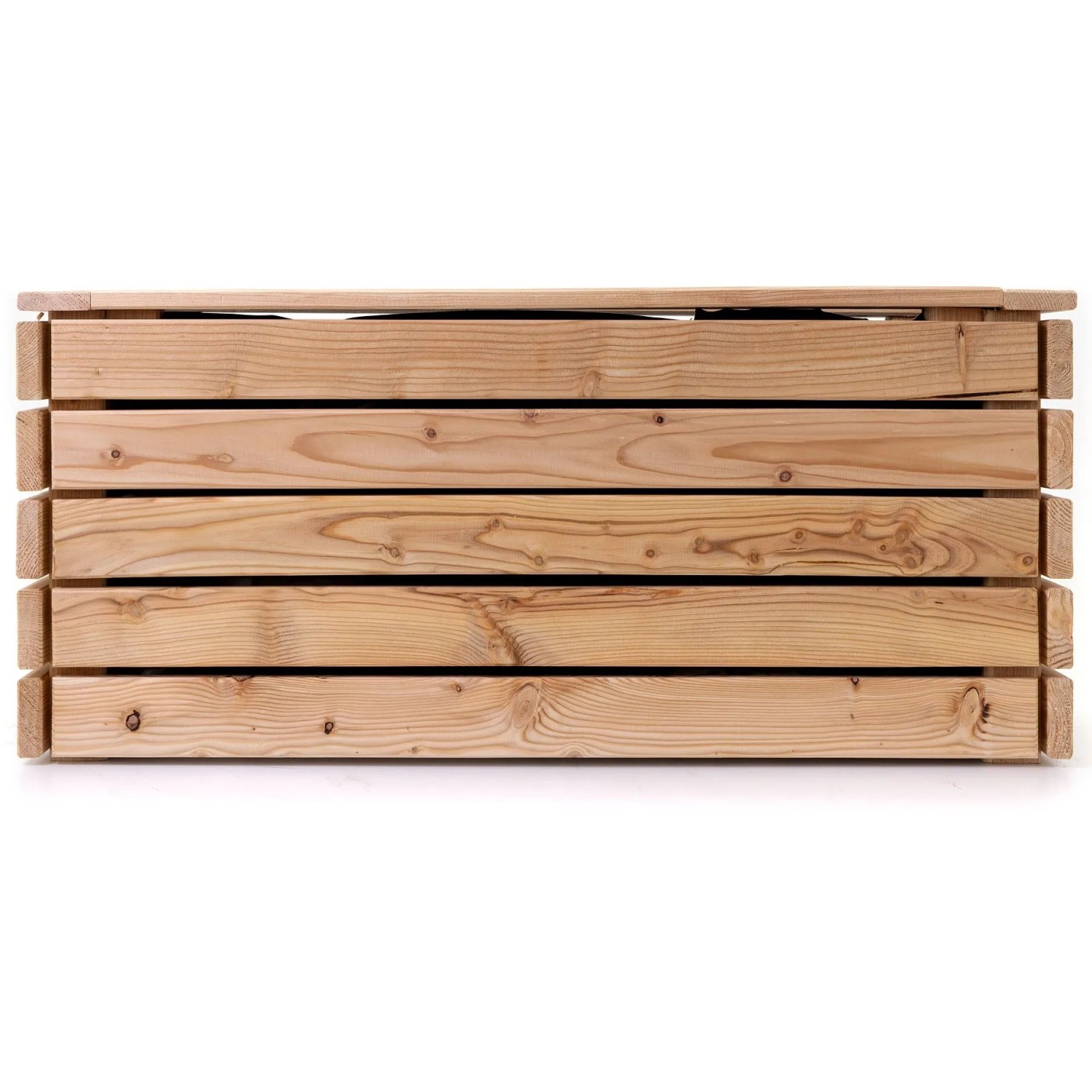 HolzFee Pflanzkasten Linea aus hellem Lärchenholz. Robuster Blumenkasten für Balkon und Terrasse.