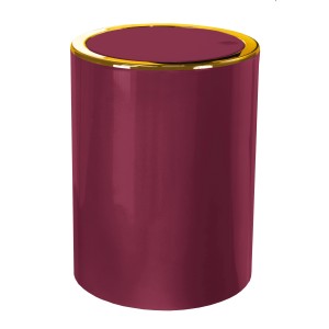 Burgunderroter Kosmetikeimer (5 l) mit Schwingdeckel und goldenem Ring von Kleine Wolke.