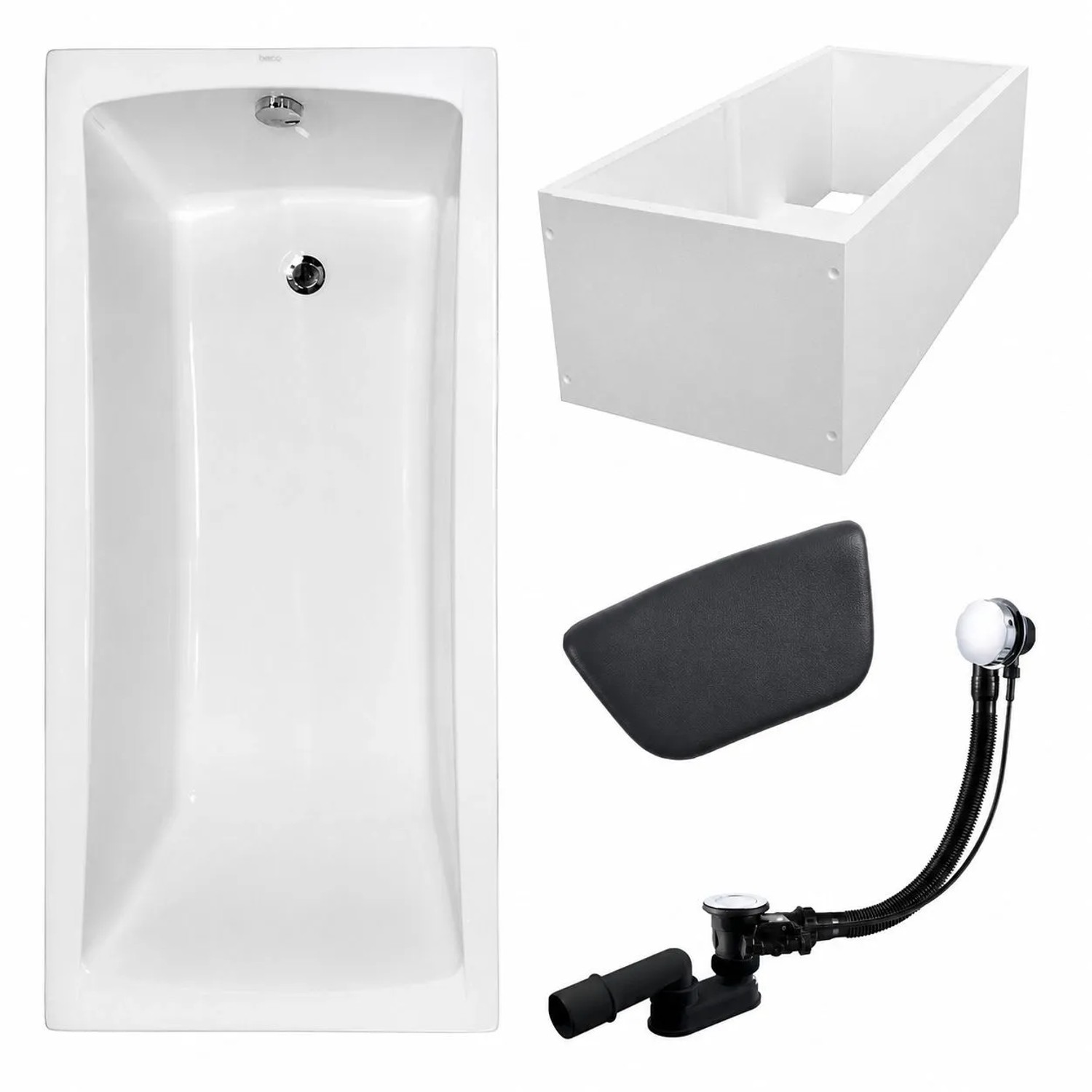 KOLMAN Badewanne Rechteck 160 x 70 Cm Mit Wannenträger Mit Kopfstütze KODI Inkl. Ablauf Und Füße